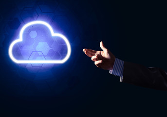 Digital cloud icon as symbol of wireless connection on dark background