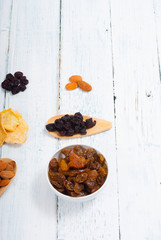 dried fruits on white wooden table