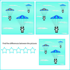 Fototapeta na wymiar Bright children's pictures between which it is necessary to find five differences, as a result to paint over five stars