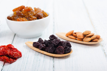 dried fruits on white wooden table