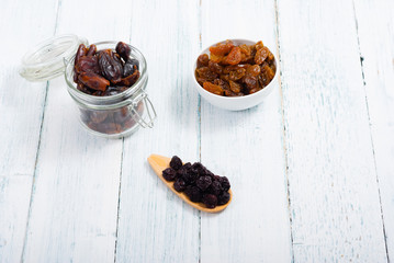 dried fruits on white wooden table