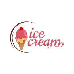 Ice Cream Vector Line Icon or Logo - Simple Thin Line Icon and Colorful Geometric Background - stock vector