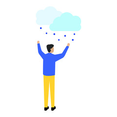 Man in the rain. Cloud and rain. Сloud sign