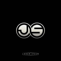 JS initial letter linked circle capital monogram logo modern template silver color version