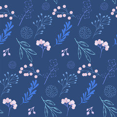 Fototapeta na wymiar Seamless pattern with winter flowers and leaves. Editable vector illustration