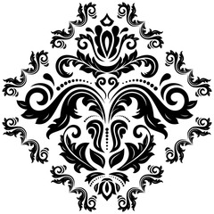 Oriental pattern with arabesques and floral elements. Traditional classic black and white ornament. Vintage pattern with arabesques