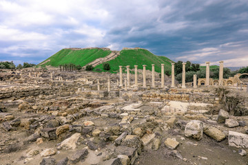 Ancient Ronam Columns in the Beit She'an Park, Israel