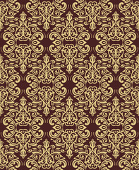Classic seamless pattern. Damask orient brown and golden ornament. Classic vintage background. Orient ornament for fabric, wallpaper and packaging