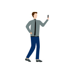 The man with the phone. Сharacter for landing pages Flat cartoon character isolated on white background