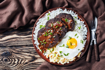 Hawaiian Gravy Burger on Rice, top view