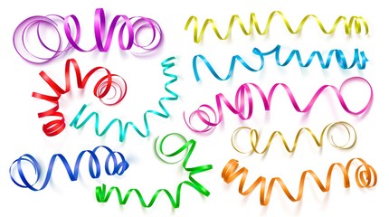 Set of realistic colored ribbons on white background. Vector illustration. Can be used for greeting card, holidays, banners, gifts and etc.