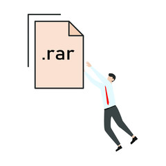 RAR document. Flat cartoon character isolated on white background.
