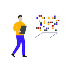 Flat cartoon character isolated on white background. 3d printer