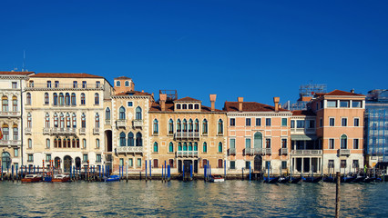 View of a Grand canal and facades of Venetian houses
