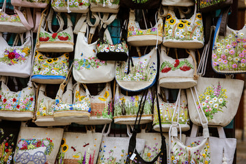 bags with embroidery at a street fair