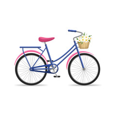 Realistic 3d Detailed Retro Bicycle with Flowers Basket. Vector