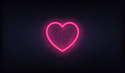 Heart neon sign. Glowing bright red heart signboard