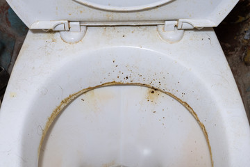 Dirty toilet close up. Unwashed public toilet.