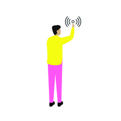 Man and the Wi Fi sign. 