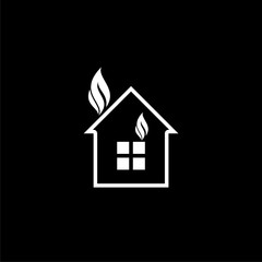 Fire in the house, house, fire icon illustration isolated on black background