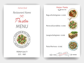 Fototapeta na wymiar Vector illustration sketch - pasta. Card menu italian restaurant. Banner italan food.