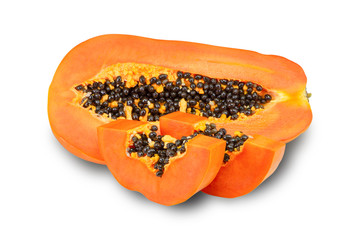  ripe  papaya isolated on white background with clipping path.