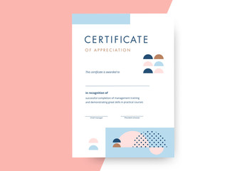 Certificate of appreciation template design. Elegant business diploma layout for training graduation or course completion. Vector background illustration.