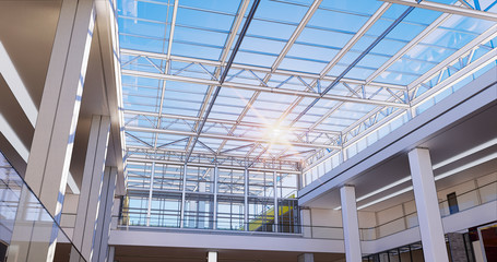 View of the transparent roof in the shopping mall
