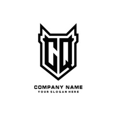 Initial letter CQ Shield vector Logo Template Illustration Design, black color