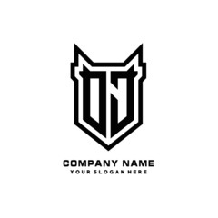 Initial letter DJ Shield vector Logo Template Illustration Design, black color