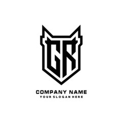 Initial letter GR Shield vector Logo Template Illustration Design, black color