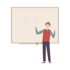 Teacher explains equation on blackboard vector illustration