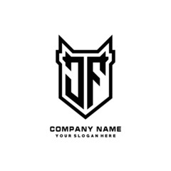 Initial letter JF Shield vector Logo Template Illustration Design, black color