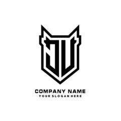 Initial letter JU Shield vector Logo Template Illustration Design, black color
