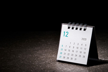 2020 December calendar on black background 