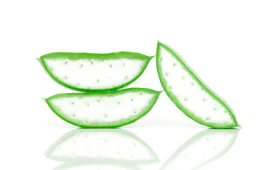 Closeup fresh aloe vera slice isolated on white background.