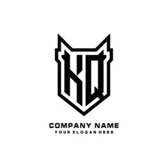 Initial letter KQ Shield vector Logo Template Illustration Design, black color