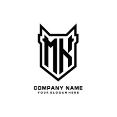 Initial letter MK Shield vector Logo Template Illustration Design, black color