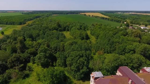 Drone shot of Dvorets Svyatopolk-Chetvertinskikh. Belarus, Jeludok 