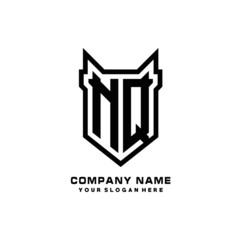 Initial letter NQ Shield vector Logo Template Illustration Design, black color