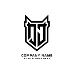 Initial letter QJ Shield vector Logo Template Illustration Design, black color