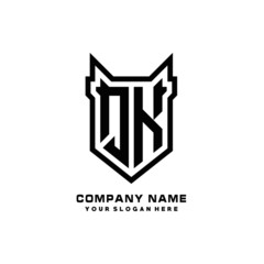 Initial letter QK Shield vector Logo Template Illustration Design, black color