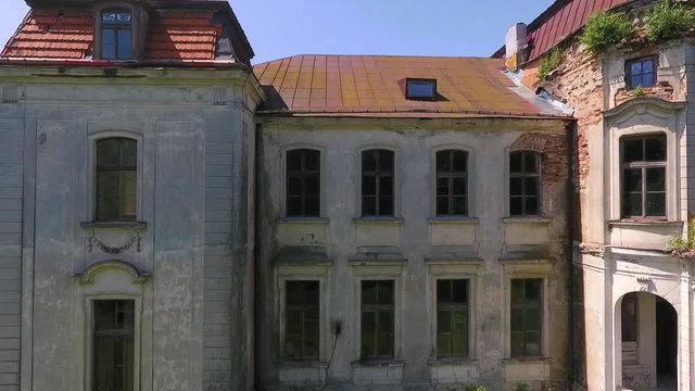 Drone shot of Dvorets Svyatopolk-Chetvertinskikh. Belarus, Jeludok 