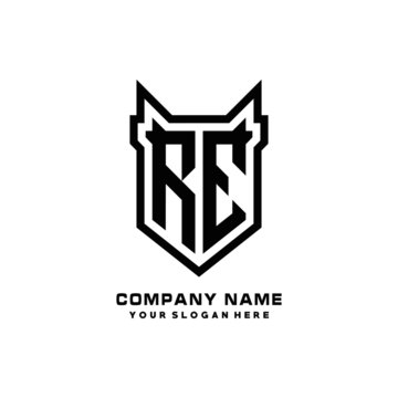 Initial letter RE Shield vector Logo Template Illustration Design, black color