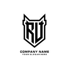 Obraz premium Initial letter RV Shield vector Logo Template Illustration Design, black color