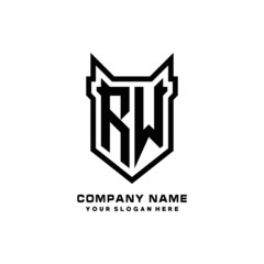 Initial letter RW Shield vector Logo Template Illustration Design, black color