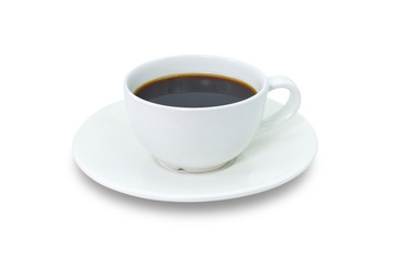 Closeup white cup of black coffee isolated on white background. Clipping path