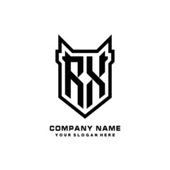 Initial letter RX Shield vector Logo Template Illustration Design, black color