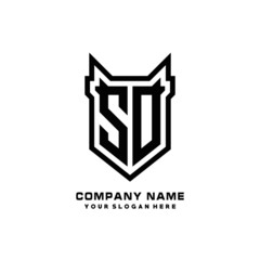 Fototapeta premium Initial letter SO Shield vector Logo Template Illustration Design, black color