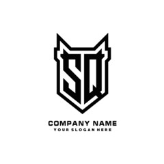 Initial letter SQ Shield vector Logo Template Illustration Design, black color